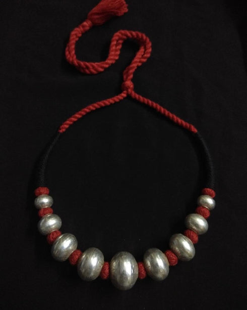 Wax Beads Silver Necklace (oversized beads)